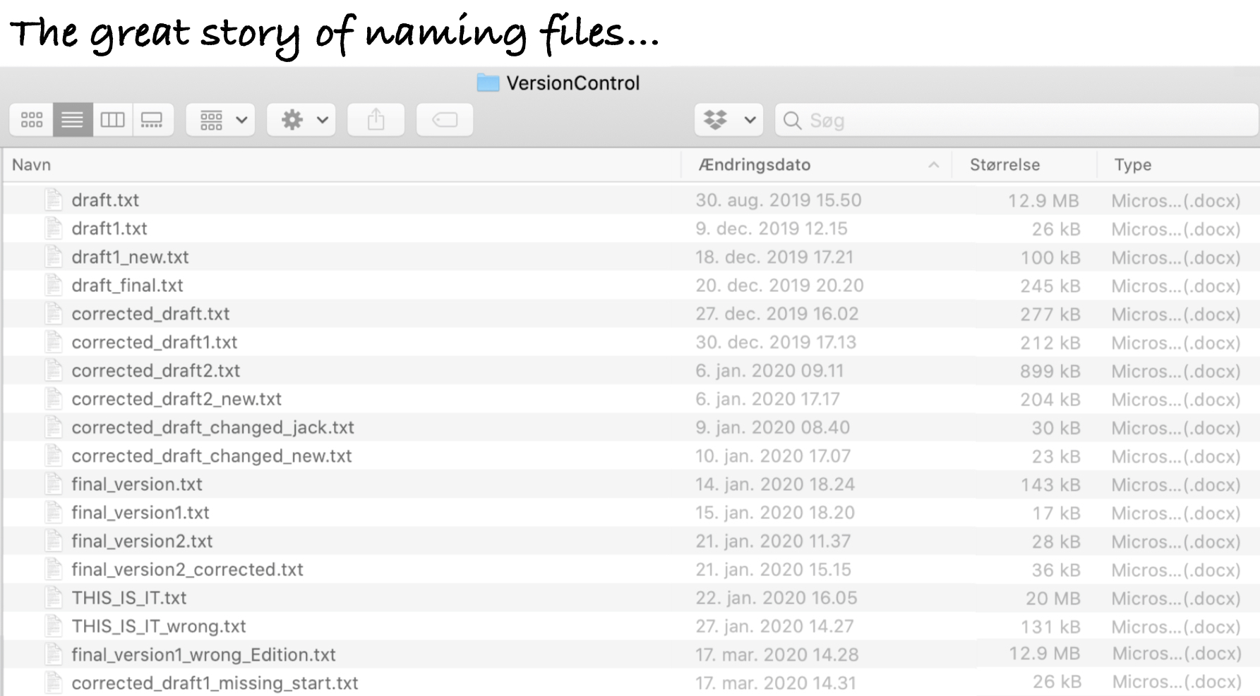 Most common form of 'version control' is through naming files, but is very manual and error-prone.